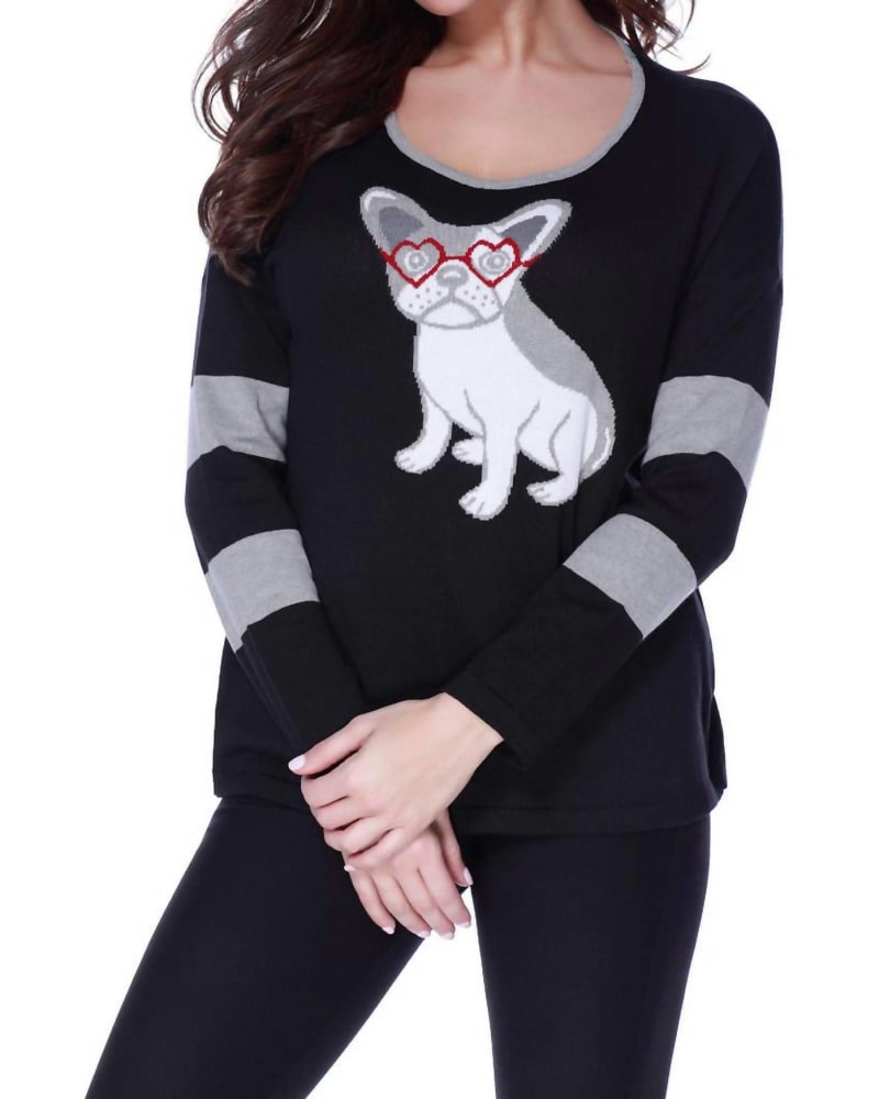 Front of a model wearing a size XL Puppy Eyes Pullover in Black in Black by ANGEL. | dia_product_style_image_id:326882